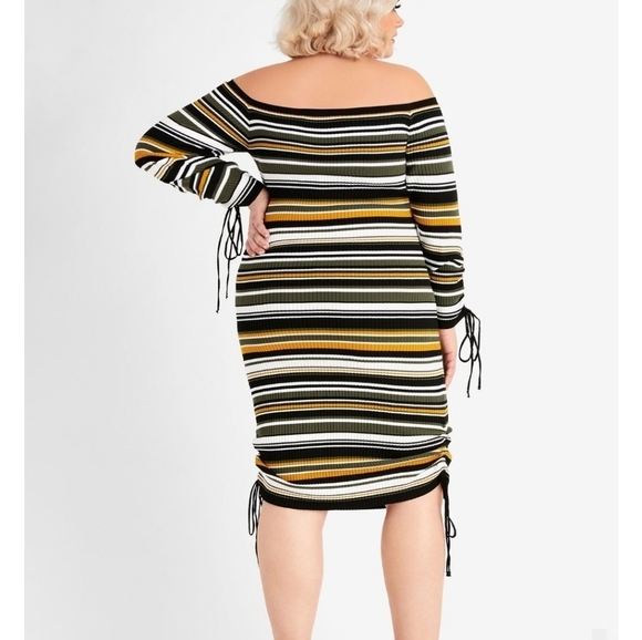 Striped Ruched Sweater Dress - Picture 2 of 6